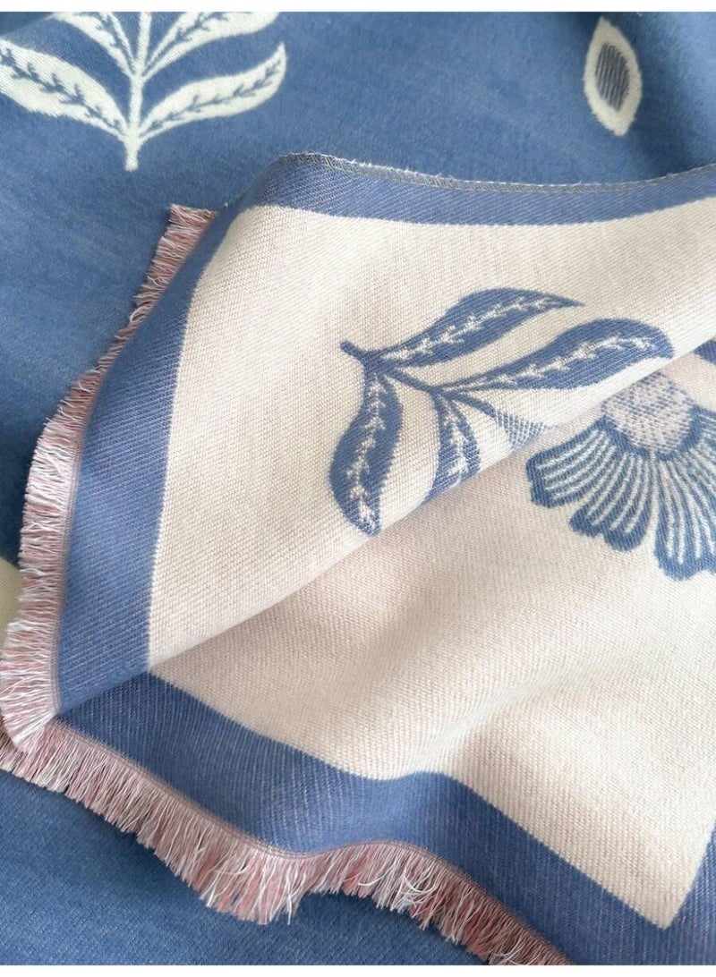 وشاح نسائي شتوي قابل للوجهين – شال بنقشة أوراق أنيقة – ناعم ودافئ للاستخدام اليومي والعمل والسفر - Image 4