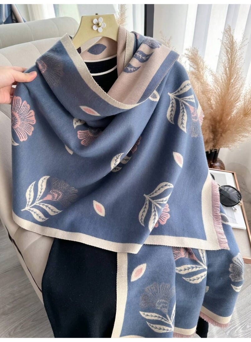 وشاح نسائي شتوي قابل للوجهين – شال بنقشة أوراق أنيقة – ناعم ودافئ للاستخدام اليومي والعمل والسفر - Image 2
