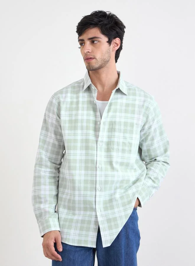 ستايلي قميص بأكمام طويلة بقصة عادية ونقشة مربعات