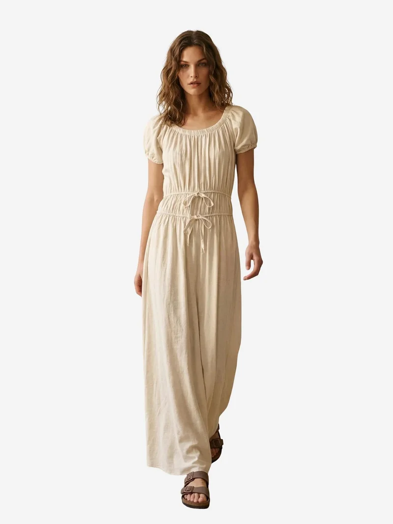 ماي فاشن MY FASHION Square-Neck Maxi Dress With Tie Detail