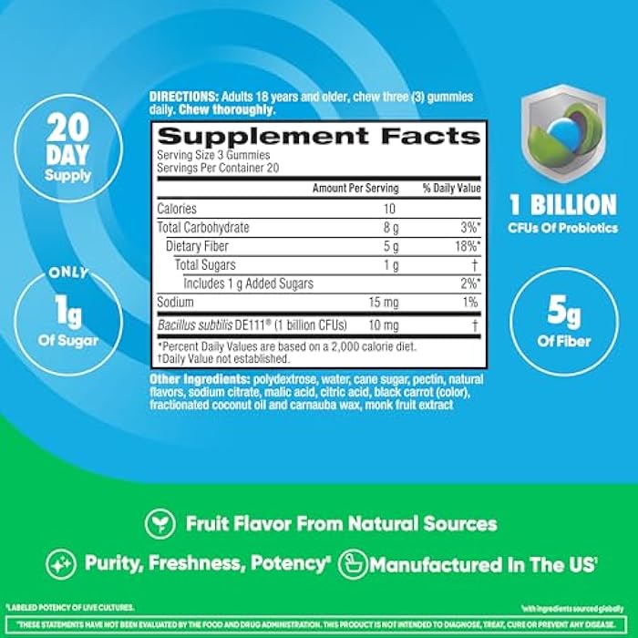 Digestive Advantage Prebiotic Fiber Gummies + Probiotics for Gut Health, 5g Prebiotic Fiber Plus 1 Billion CFU Probiotic, Supports Digestive Health & Regularity, (60ct Bottle) Strawberry Flavor* - Image 4