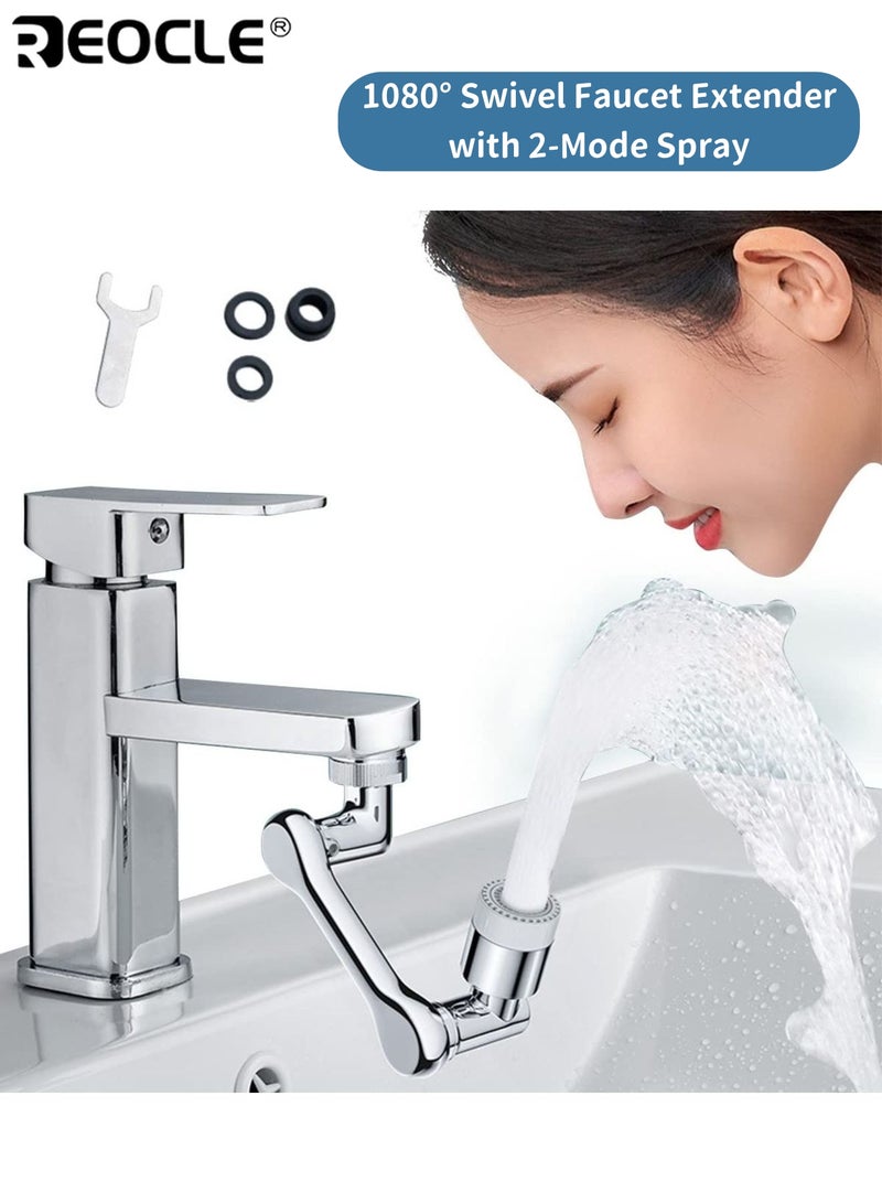 REOCLE Universal 1080° Swivel Faucet Spray Head 2-Mode Copper Alloy Water-Saving Aerator with Robotic Arm Extender for Kitchen & Bathroom Sink Accessories - Image 1
