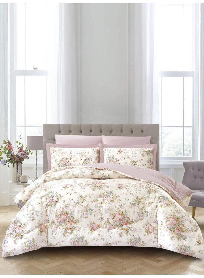 Donetella Cotton 6-Piece King Comforter Bedding Set Fits 200x200 cm – 350 GSM Filling with Fitted Sheet, Pillow Shams & Pillowcases, Stylish Printed Elegance