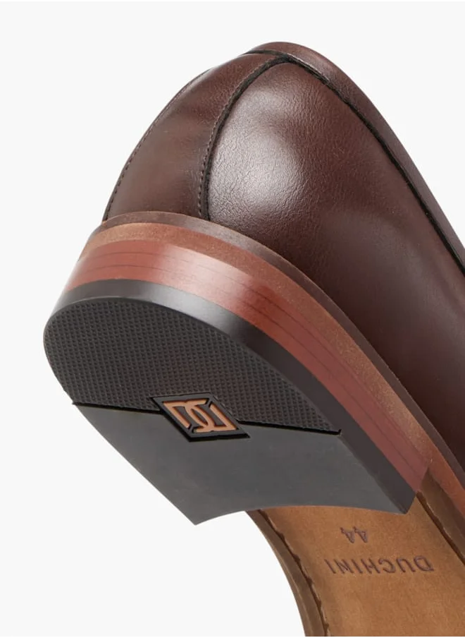 دوتشيني Mens Solid Slip-On Loafers With Metal Accent