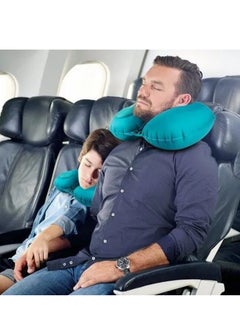 Generic Inflates with a Button, Inflatable Travel Neck Pillow for Airplane Portable Blow Up Travel Pillow for Travel, Plane and Office U-Shaped Neck Support Head Neck Used for Rest (Green)  - Image 1