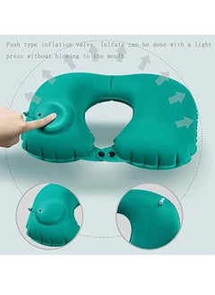 Generic Inflates with a Button, Inflatable Travel Neck Pillow for Airplane Portable Blow Up Travel Pillow for Travel, Plane and Office U-Shaped Neck Support Head Neck Used for Rest (Green)  - Image 2