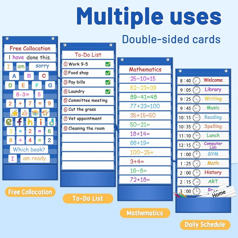 AKAYOK -13+1 Pocket Daily Schedule Pocket Chart, Ultra-Durable Visual Schedule for Kids -Pocket Chart for Classroom Office Home -Reusable Daily Schedule for Kids -Reversible Chart for Sentence Strips - Image 3
