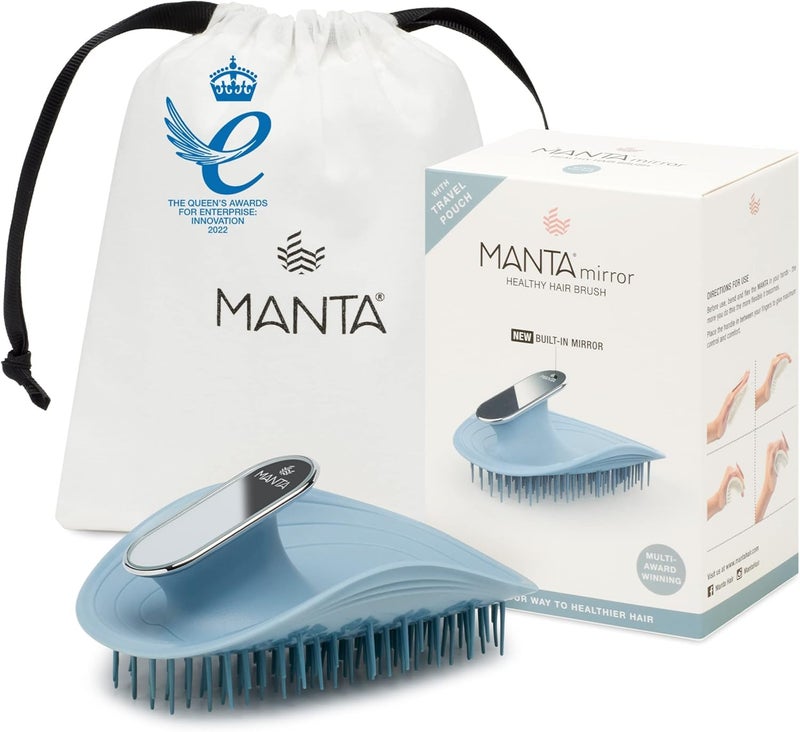 مانتا فرشاة شعر صحية مرآة أزرق / أبيض ذهبي - Image 1