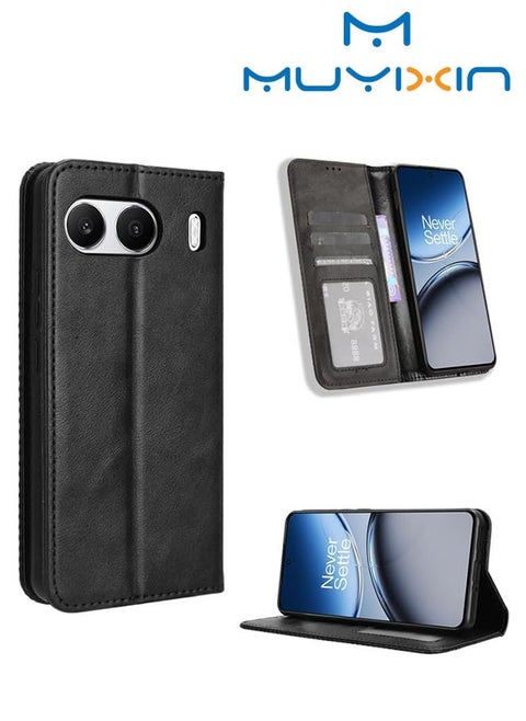 Case for OnePlus Nord 4 5G 2024 Magnetic Flip Leather Wallet Phone Case, With Card Slot Folding Stand Cover (Black)