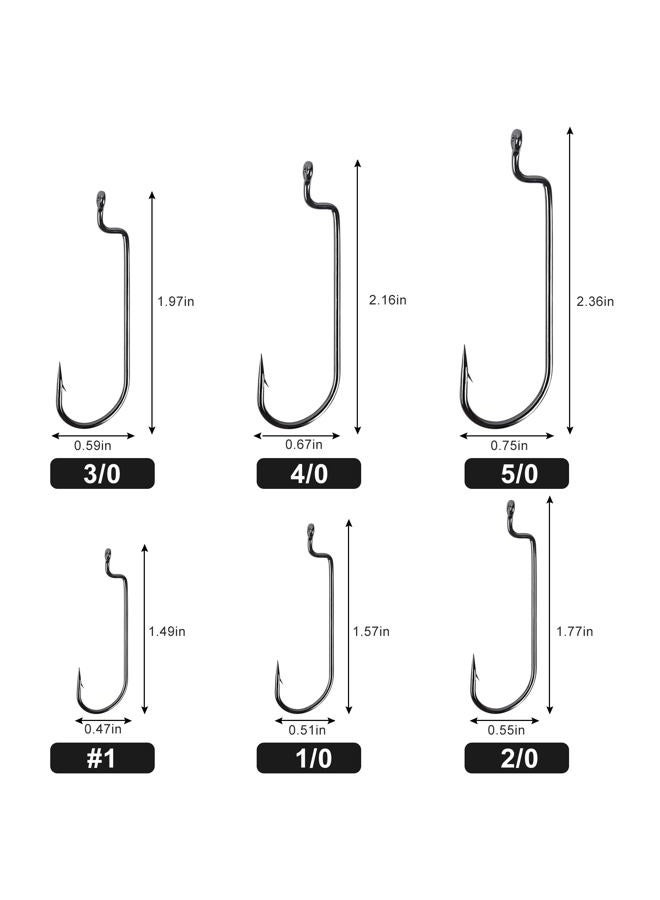 UCEC 100pcs/Box Offset Straight Shank Round Bend Worm Hook, 3X Strong Customized Bass Offset Hooks Black High Carbon Steel Fishing Hooks for Fishing Gear - 6 Sizes: #1 1/0 2/0 3/0 4/0 5/0 - Image 3