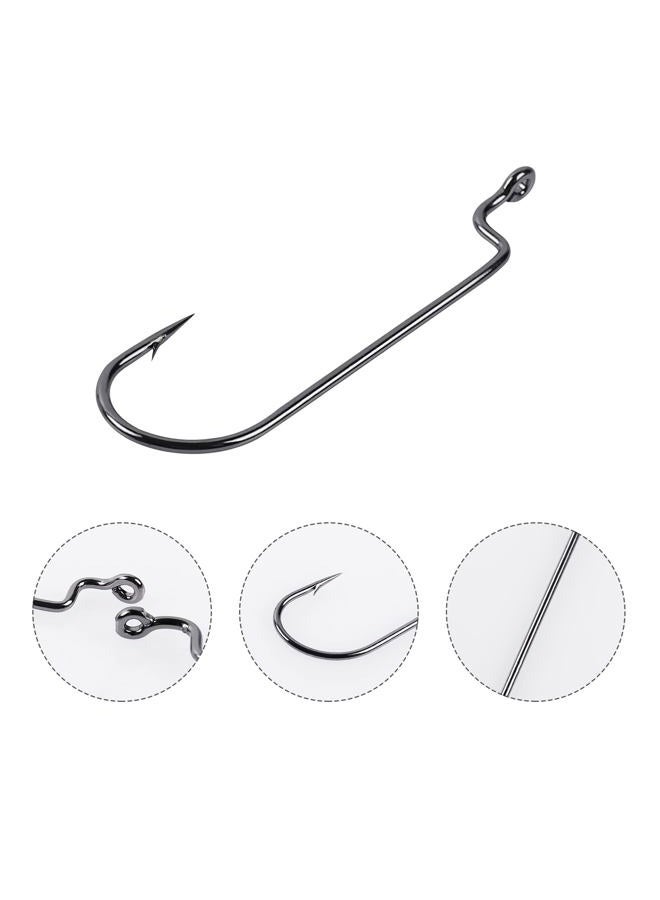 UCEC 100pcs/Box Offset Straight Shank Round Bend Worm Hook, 3X Strong Customized Bass Offset Hooks Black High Carbon Steel Fishing Hooks for Fishing Gear - 6 Sizes: #1 1/0 2/0 3/0 4/0 5/0 - Image 2