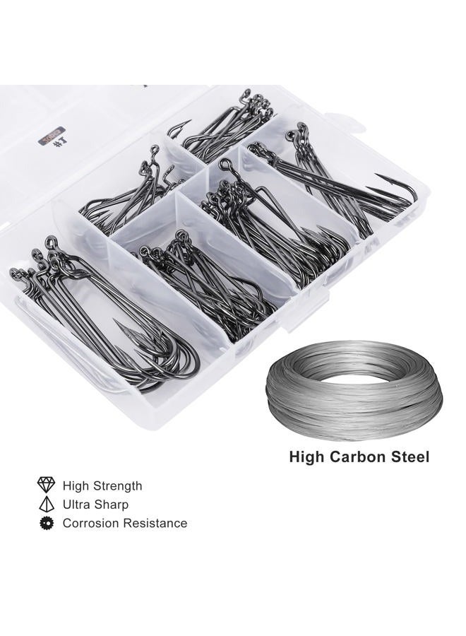 UCEC 100pcs/Box Offset Straight Shank Round Bend Worm Hook, 3X Strong Customized Bass Offset Hooks Black High Carbon Steel Fishing Hooks for Fishing Gear - 6 Sizes: #1 1/0 2/0 3/0 4/0 5/0 - Image 4