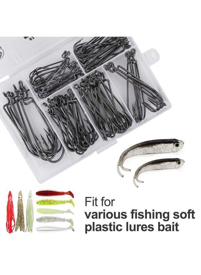 UCEC 100pcs/Box Offset Straight Shank Round Bend Worm Hook, 3X Strong Customized Bass Offset Hooks Black High Carbon Steel Fishing Hooks for Fishing Gear - 6 Sizes: #1 1/0 2/0 3/0 4/0 5/0 - Image 5