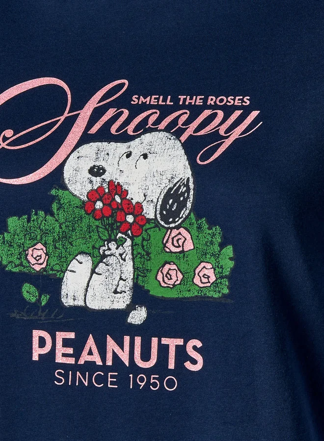 اس بي كاركترز Cotton T-shirt with Snoopy Print