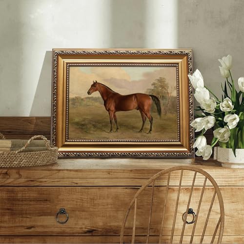 uniro Vintage Gold Framed Horse Wall Art Farmhouse Decor Horse Canvas Art Prints Painting Rustic horse Picture Western Wall Decor Antique Country Wall Decor for Living Room Bedroom Bathroom Office Farmhouse Western Home Decor 12x16Inch - Image 3