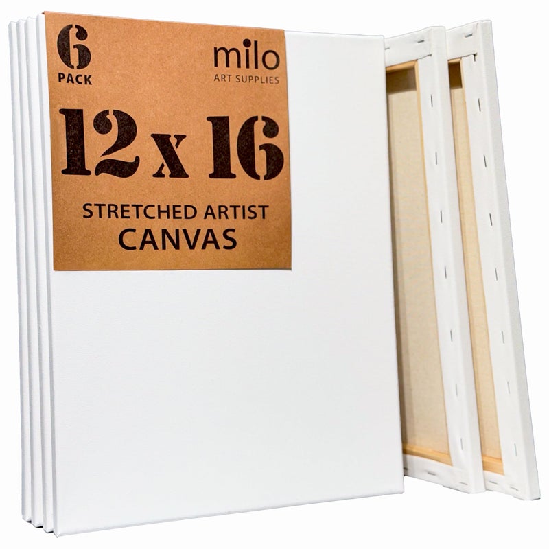 milo Stretched Artist Canvas | 12x16 inch | Value Pack of 6 Canvases for Painting, Primed & Ready to Paint Art Supplies for Acrylic, Oil, Mixed Wet Media, & Pouring, 100% Cotton with Pine Wood Frame - Image 1