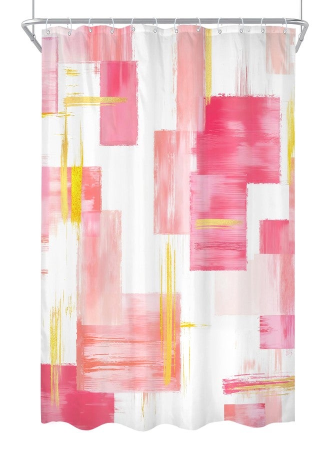 Cinbloo 4Pcs Pink Gold Shower Curtain Set, Modern Abstract Girls Girly Ombre Blush Oil Painting Bathroom Curtain with Rug, Toilet Lid Cover, Bath Mat, Geometry Minimalist Shower Curtain with 12 Hooks - Image 5