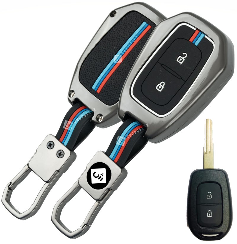 SHOPOFLUX Metal Key Cover Compatible with Renault Kwid | Triber | Kiger | Duster (Black) (Pack of 1) - Image 1
