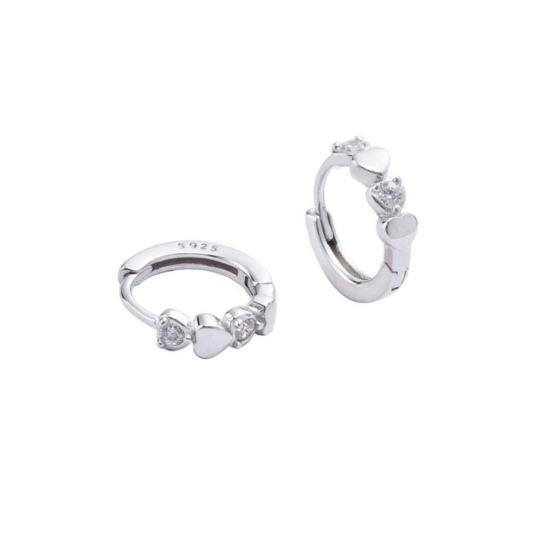 Dtja Double Love Heart Cubic Zirconia Sleeper Small Hoop Earrings for Women Teen Girls Cartilage Tiny Cute CZ Huggie Hoops Hypoallergenic for Sensitive Ear - Image 1