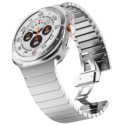 WINGLE Metal Band for Galaxy Watch Ultra Bands 47mm 2025/2024 Men 24mm Wide Rugged Stainless Steel Bracelet Classy Casual Business Samsung Galaxy Watch Ultra Band with Butterfly Folding Clasp, Silver - Image 1