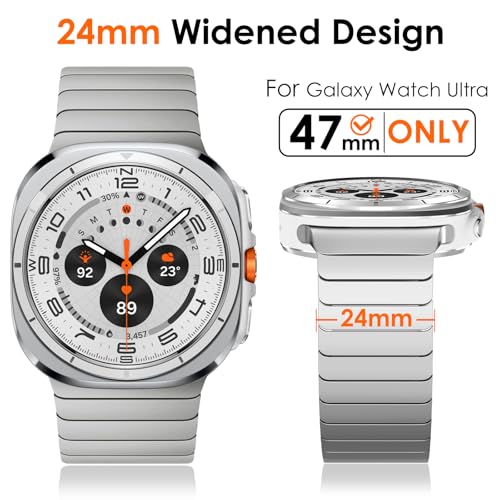 WINGLE Metal Band for Galaxy Watch Ultra Bands 47mm 2025/2024 Men 24mm Wide Rugged Stainless Steel Bracelet Classy Casual Business Samsung Galaxy Watch Ultra Band with Butterfly Folding Clasp, Silver - Image 2