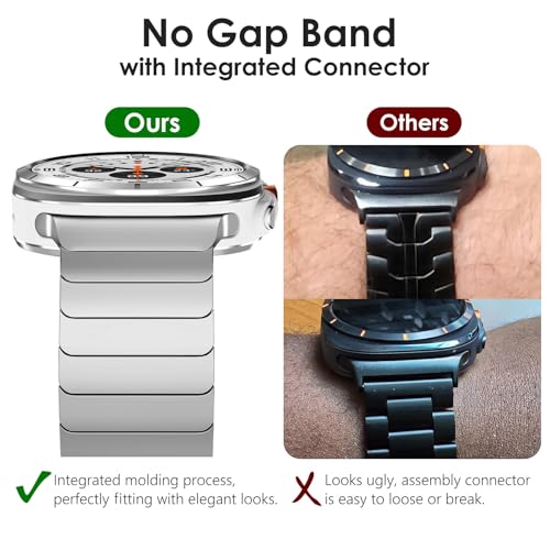 WINGLE Metal Band for Galaxy Watch Ultra Bands 47mm 2025/2024 Men 24mm Wide Rugged Stainless Steel Bracelet Classy Casual Business Samsung Galaxy Watch Ultra Band with Butterfly Folding Clasp, Silver - Image 4