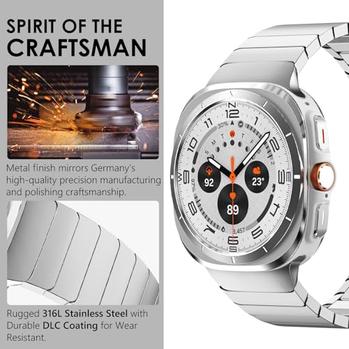 WINGLE Metal Band for Galaxy Watch Ultra Bands 47mm 2025/2024 Men 24mm Wide Rugged Stainless Steel Bracelet Classy Casual Business Samsung Galaxy Watch Ultra Band with Butterfly Folding Clasp, Silver - Image 3