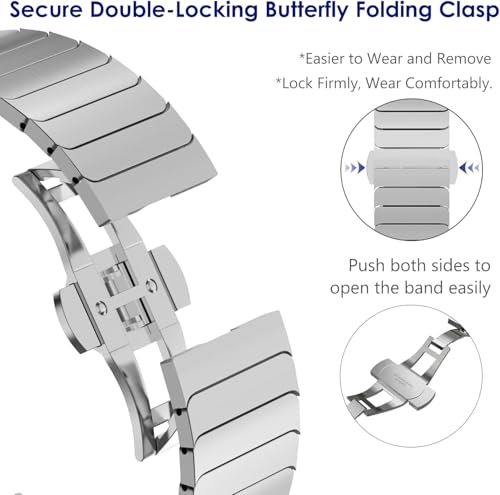 WINGLE Metal Band for Galaxy Watch Ultra Bands 47mm 2025/2024 Men 24mm Wide Rugged Stainless Steel Bracelet Classy Casual Business Samsung Galaxy Watch Ultra Band with Butterfly Folding Clasp, Silver - Image 5