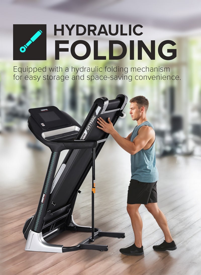 جيباس جهاز جري هيدروليكي قابل للطي بشاشة تعمل باللمس مقاس 10.1 بوصة | 12 وضعًا، 15 مستوى ميل تلقائي، وظيفة مزامنة التطبيق، يتصل بسهولة بتطبيق Zwift، وخريطة Kino، وتطبيق Spax | مكبر صوت بلوتوث، مفتاح أمان الطوارئ | مثالي للتدريبات المنزلية، والتدريب في صالة الألعاب الرياضية، وفقدان الوزن | GFT90002 أسود - Image 4