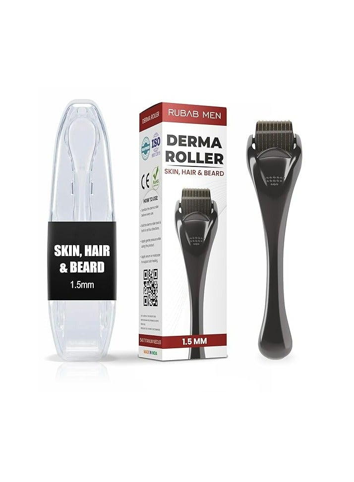 Rubab Men 1.5mm Derma Roller with Travel Case| 540 Titanium Alloy Needles Rejuvenates Skin Tone & Activates Hair Follicles for Faster, Thicker Hair & Patchy Beard Growth| Safe & Easy to Use - Image 1