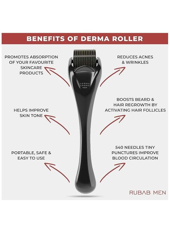 Rubab Men 1.5mm Derma Roller with Travel Case| 540 Titanium Alloy Needles Rejuvenates Skin Tone & Activates Hair Follicles for Faster, Thicker Hair & Patchy Beard Growth| Safe & Easy to Use - Image 4