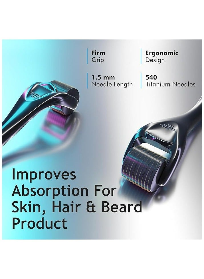Rubab Men 1.5mm Derma Roller with Travel Case| 540 Titanium Alloy Needles Rejuvenates Skin Tone & Activates Hair Follicles for Faster, Thicker Hair & Patchy Beard Growth| Safe & Easy to Use - Image 2