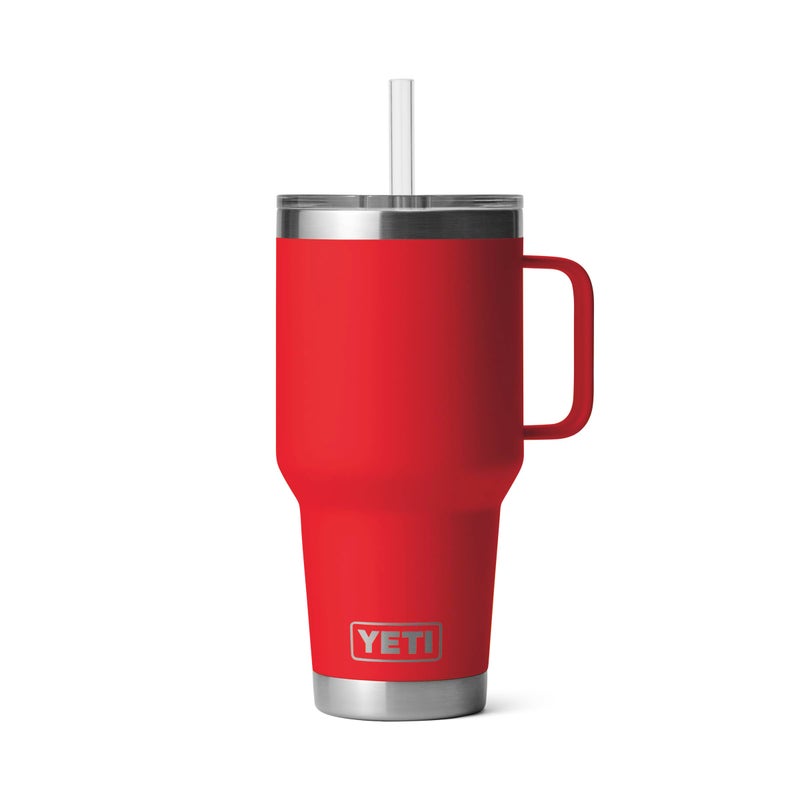 YETI Rambler 35 oz Tumbler with Handle and Straw Lid, Travel Mug Water Tumbler, Vacuum Insulated Cup with Handle, Stainless Steel, Rescue Red - Image 1
