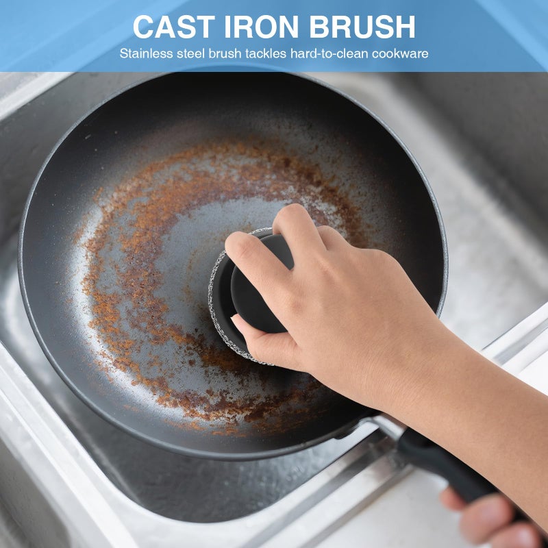 SEFONE Cast Iron Scrubber Cleaner, Chainmail Scrubber for Cast Iron Pan Skillet, Dish Scouring Pad, 316 Stainless Steel Brush/Scraper for Metal Skillet Scrubbing, Wok, Dutch Oven Cleaning Kit - Thin Mesh - Image 2