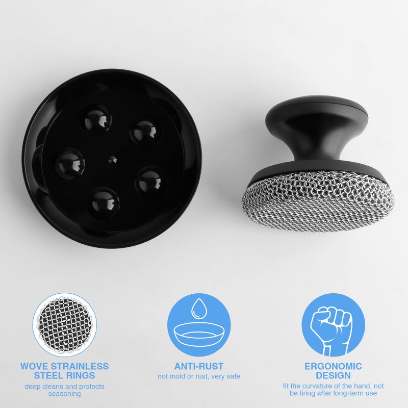 SEFONE Cast Iron Scrubber Cleaner, Chainmail Scrubber for Cast Iron Pan Skillet, Dish Scouring Pad, 316 Stainless Steel Brush/Scraper for Metal Skillet Scrubbing, Wok, Dutch Oven Cleaning Kit - Thin Mesh - Image 4