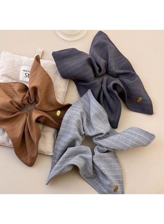 Light Stripesd Fabric Oval Gold Label Large Intestine Ring Elegant Hair Tie Hair Tie Elegant Elegant Low Ponytail Hair Rope Hair Accessories - Image 2