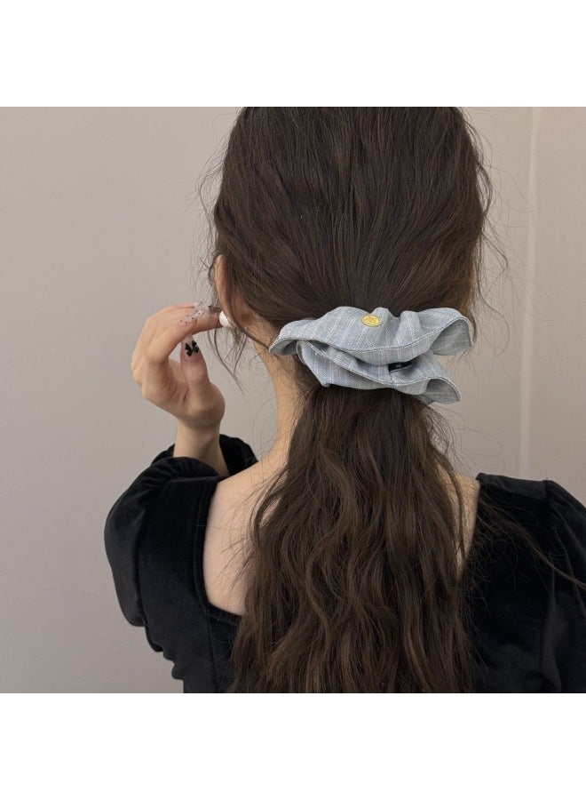 Light Stripesd Fabric Oval Gold Label Large Intestine Ring Elegant Hair Tie Hair Tie Elegant Elegant Low Ponytail Hair Rope Hair Accessories - Image 3