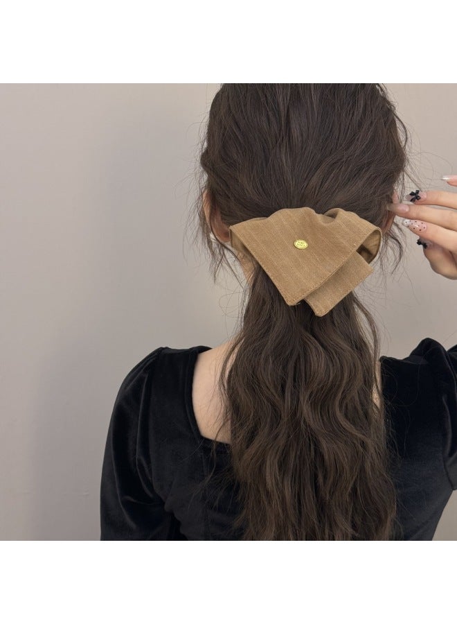 Light Stripesd Fabric Oval Gold Label Large Intestine Ring Elegant Hair Tie Hair Tie Elegant Elegant Low Ponytail Hair Rope Hair Accessories - Image 4