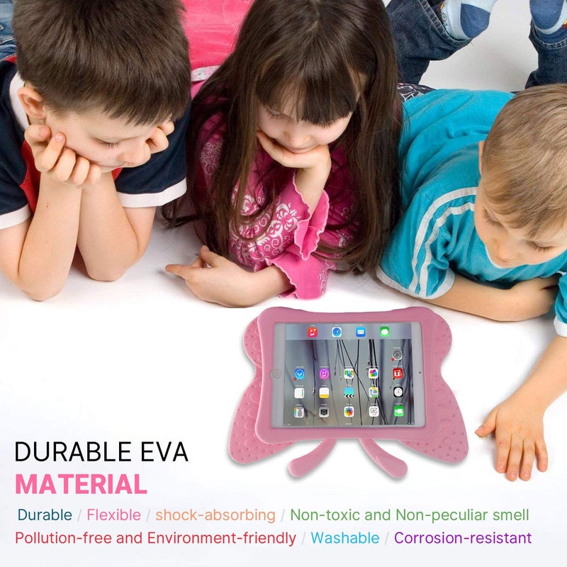 Simicoo iPad 7 8 10.2 9 3D Cute Butterfly Case for Kids Light Weight EVA Stand Shockproof Rugged Heavy Duty Kids Friendly iPad Cover for Girls iPad 10.2 iPad 7th 8th 9th (Pink) - Image 2