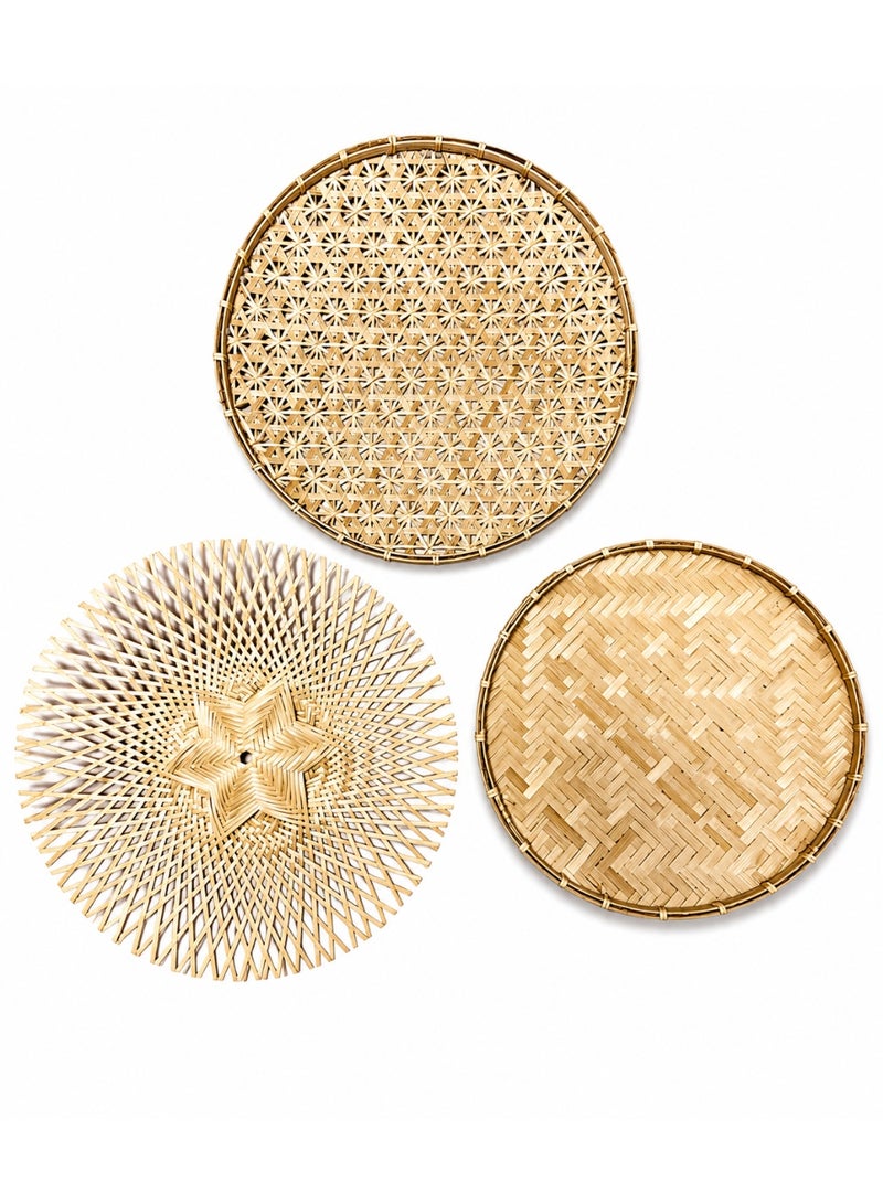 BAMBOO DECOR Handmade Wall Hanging Decor  Bamboo Wall Art For Living Room - Bedroom- Kitchen-Office- Restaurant Set Of 3 - Image 1