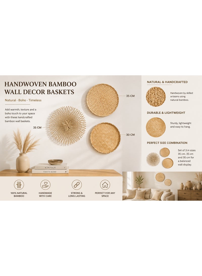 BAMBOO DECOR Handmade Wall Hanging Decor  Bamboo Wall Art For Living Room - Bedroom- Kitchen-Office- Restaurant Set Of 3 - Image 3