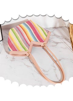 QTKJ Tote Bag for Women, Summer Straw Bag, Colorful Stripes Beach Bag, Handwoven Rattan Handbag, Suitable for Travel Vacation Work(Color)  - Image 5