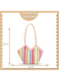 QTKJ Tote Bag for Women, Summer Straw Bag, Colorful Stripes Beach Bag, Handwoven Rattan Handbag, Suitable for Travel Vacation Work(Color)  - Image 2