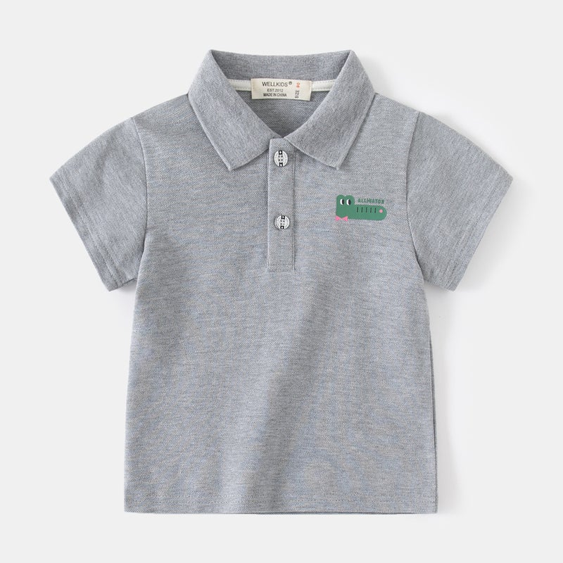 Lapel Printed Summer Kidsren'S Short-Sleeved Casual Outdoor Cartoon Lion Polo Shirt Pique Cotton Boys Polo Shirt - Image 1