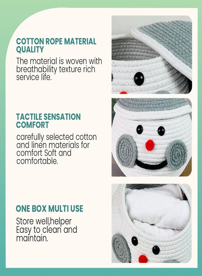 Go Hooked Soft Cotton Rope Storage Basket with Lid | Cute Snowman Shaped Multipurpose Organizer for Diapers, Baby Clothes, Soft Toys | Foldable Decorative Storage Basket for Home Office and Kids Room - Image 3