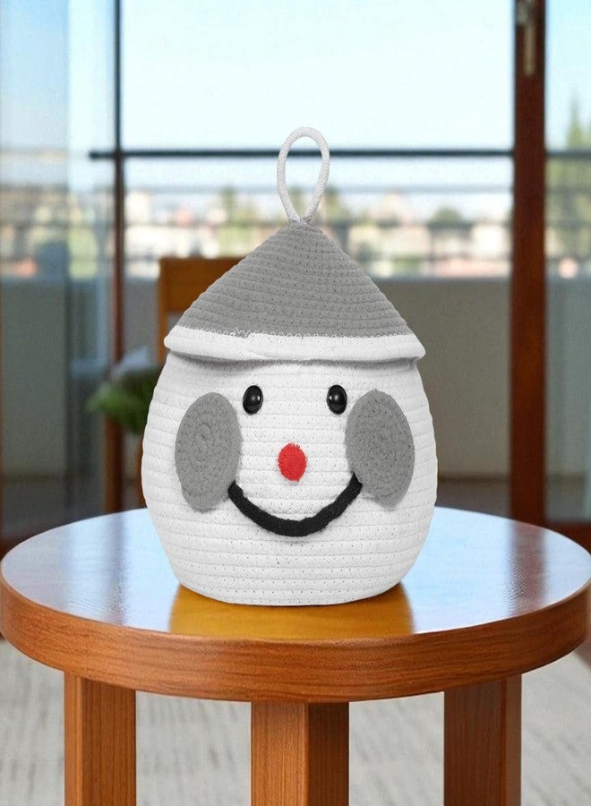 Go Hooked Soft Cotton Rope Storage Basket with Lid | Cute Snowman Shaped Multipurpose Organizer for Diapers, Baby Clothes, Soft Toys | Foldable Decorative Storage Basket for Home Office and Kids Room - Image 1