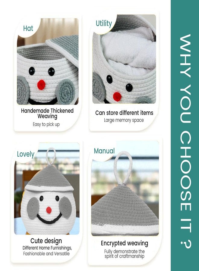 Go Hooked Soft Cotton Rope Storage Basket with Lid | Cute Snowman Shaped Multipurpose Organizer for Diapers, Baby Clothes, Soft Toys | Foldable Decorative Storage Basket for Home Office and Kids Room - Image 4