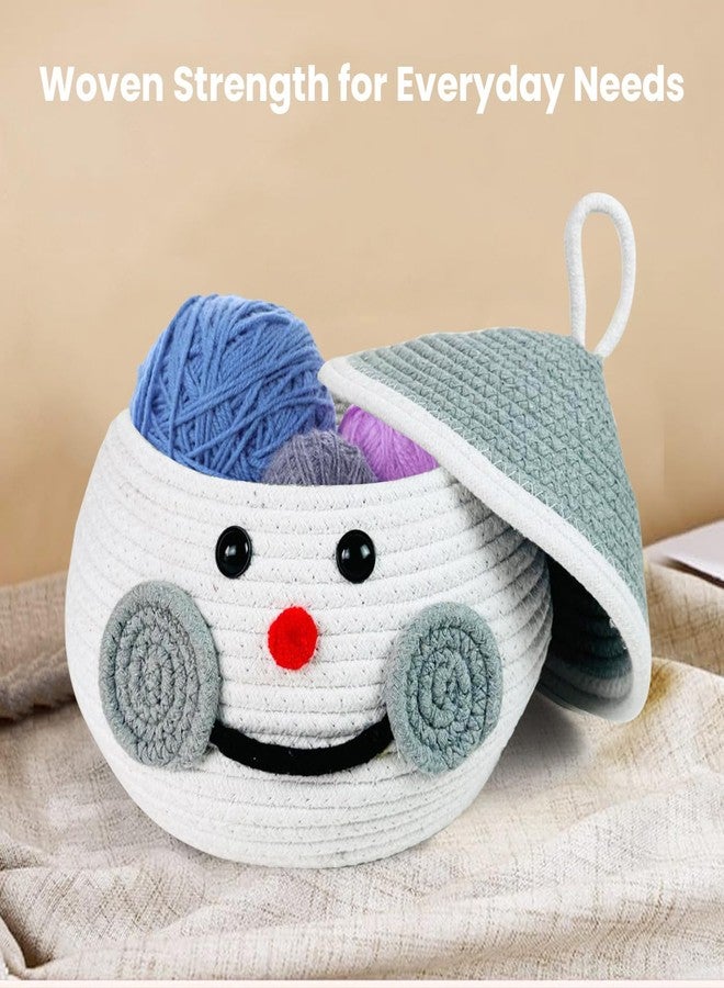Go Hooked Soft Cotton Rope Storage Basket with Lid | Cute Snowman Shaped Multipurpose Organizer for Diapers, Baby Clothes, Soft Toys | Foldable Decorative Storage Basket for Home Office and Kids Room - Image 2