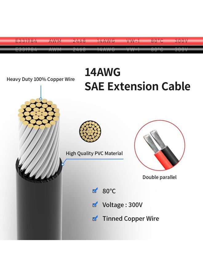 ELFCULB SAE Extension Cable 14AWG SAE to SAE Quick Disconnect Wire Harness SAE Connector SAE Plug with Protective Cable Sleeve for Automotive RV Battery Solar Panel (6FT) - Image 2