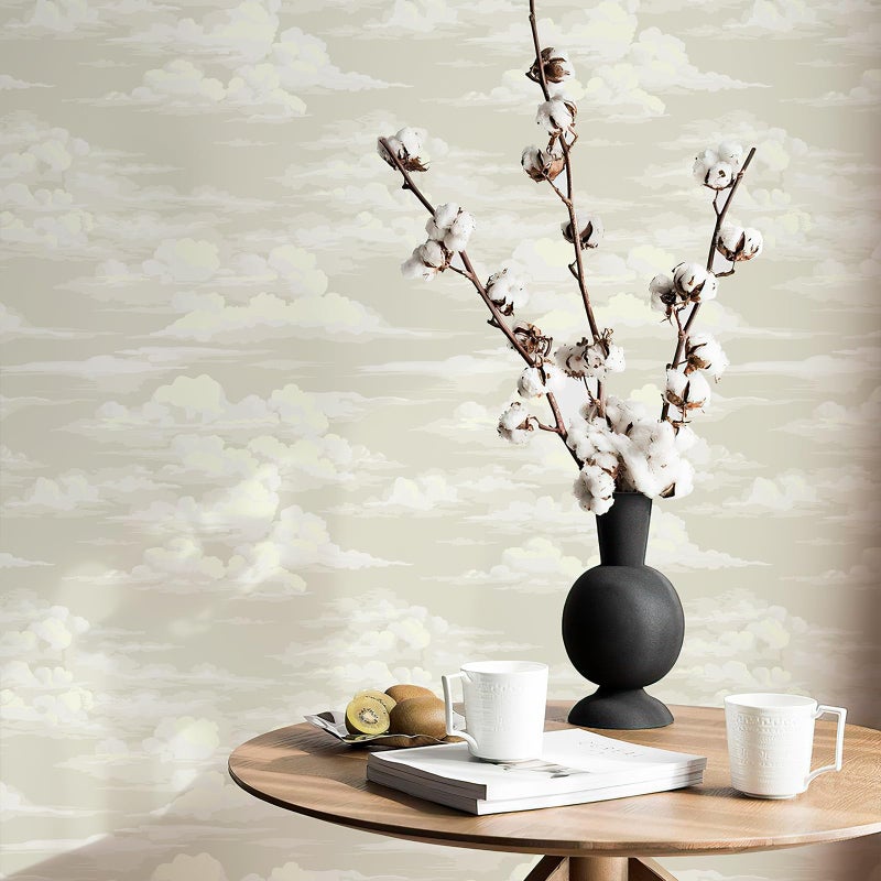 JiffDiff Peel and Stick Wallpaper White Cloud Wallpaper for Bedroom Mural Wallpaper 173 x 236 Stick on Wallpaper Neutral Self Adhersive Removable Modern Wallpaper